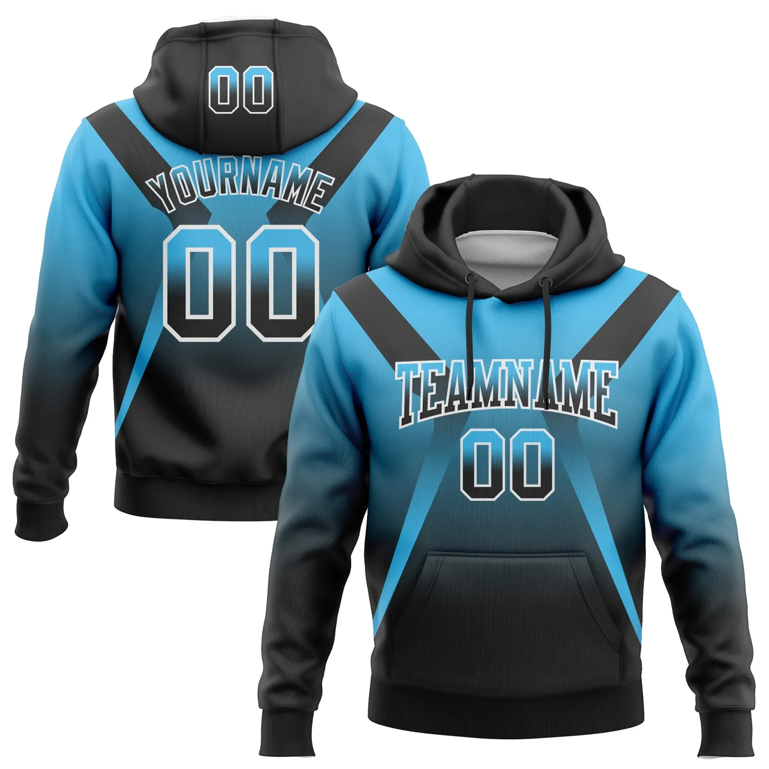 Custom Stitched Sky Blue Black-White Fade Fashion Arrow Sports Pullover Sweatshirt Hoodie