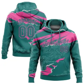 Custom Stitched Teal Pink 3D Pattern Design Torn Paper Style Sports Pullover Sweatshirt Hoodie