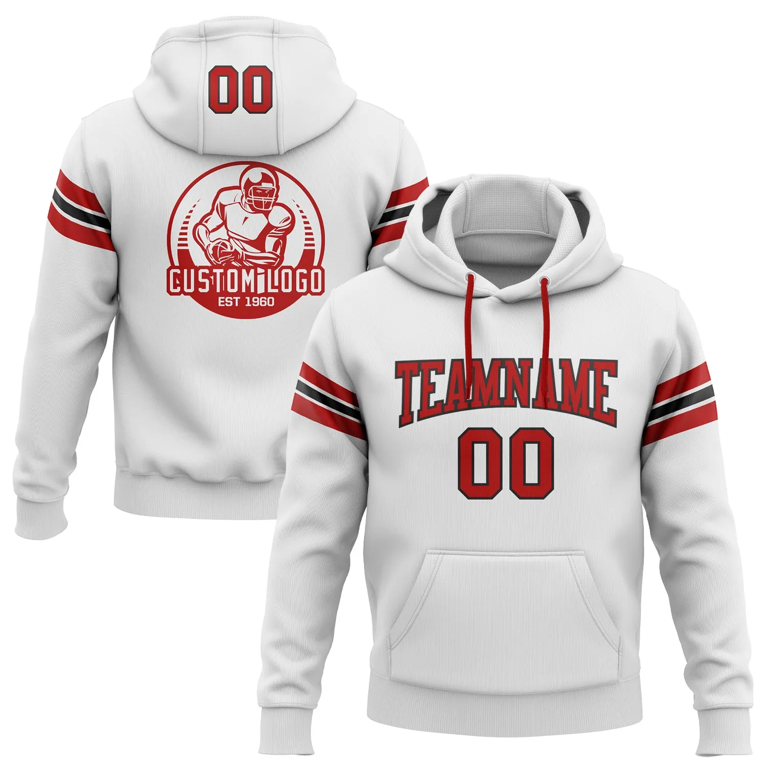 Custom Stitched White Red-Black Football Pullover Sweatshirt Hoodie