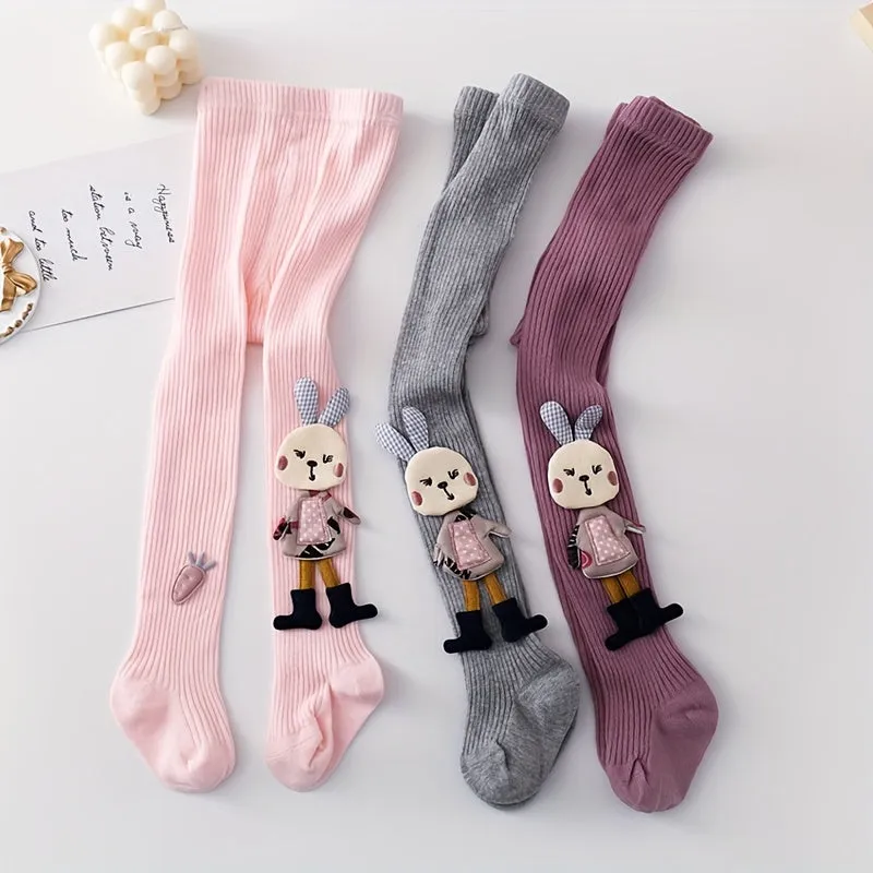 Cute 3D Rabbit Footed Pantyhose Comfy Girls Leggings for Winter