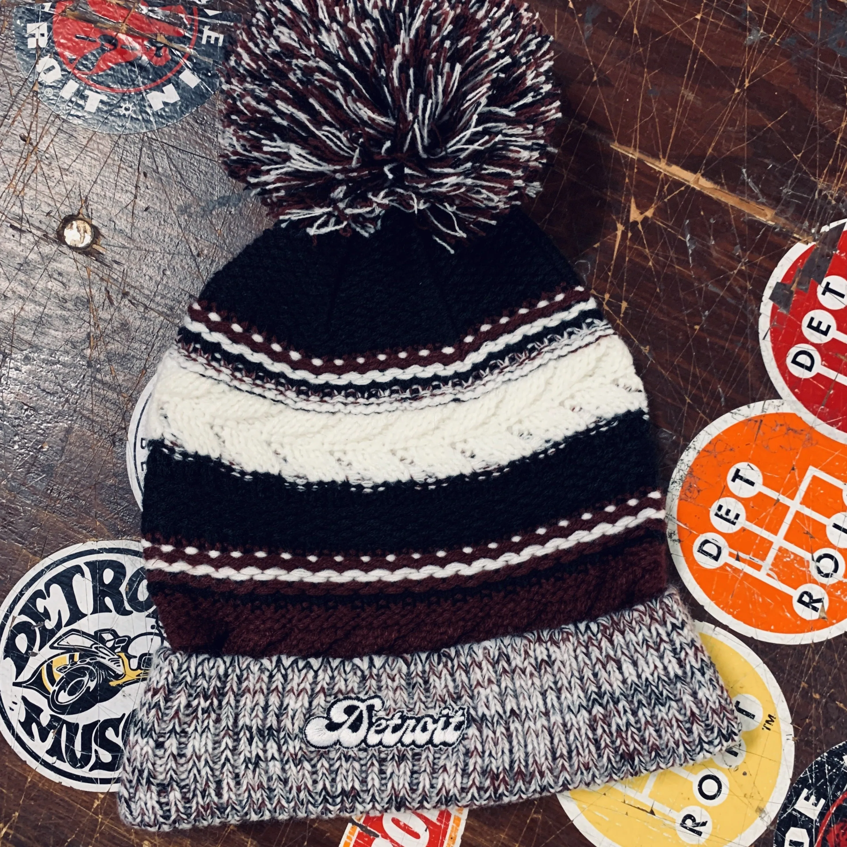 Detroit Cursive Pom Beanie