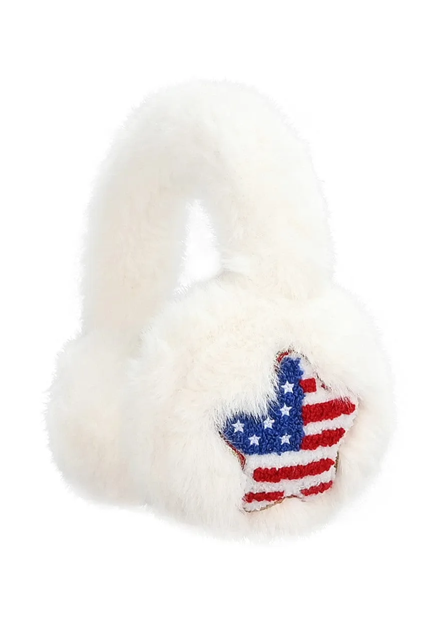 EMS4503 American Flag Chenille Patch Faux Fur Earmuffs