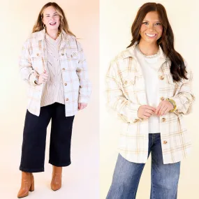 Endless Nights Button Up Plaid Shacket with Pockets in Ivory