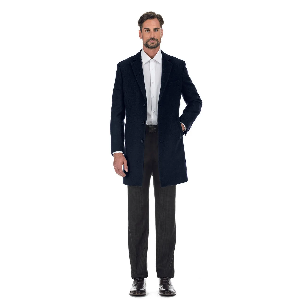 ENGLISH LAUNDRY Wool Blend Breasted Navy Top Coat EL53-01-410