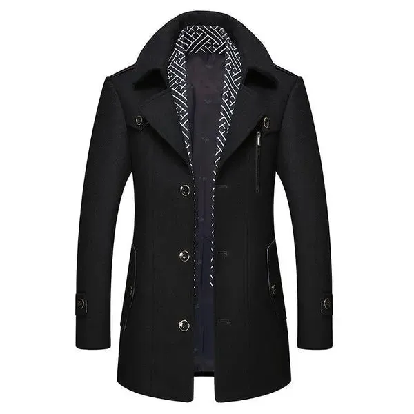 Erik - Stylish Versatile Winter Overcoat with Detachable Zip Collar