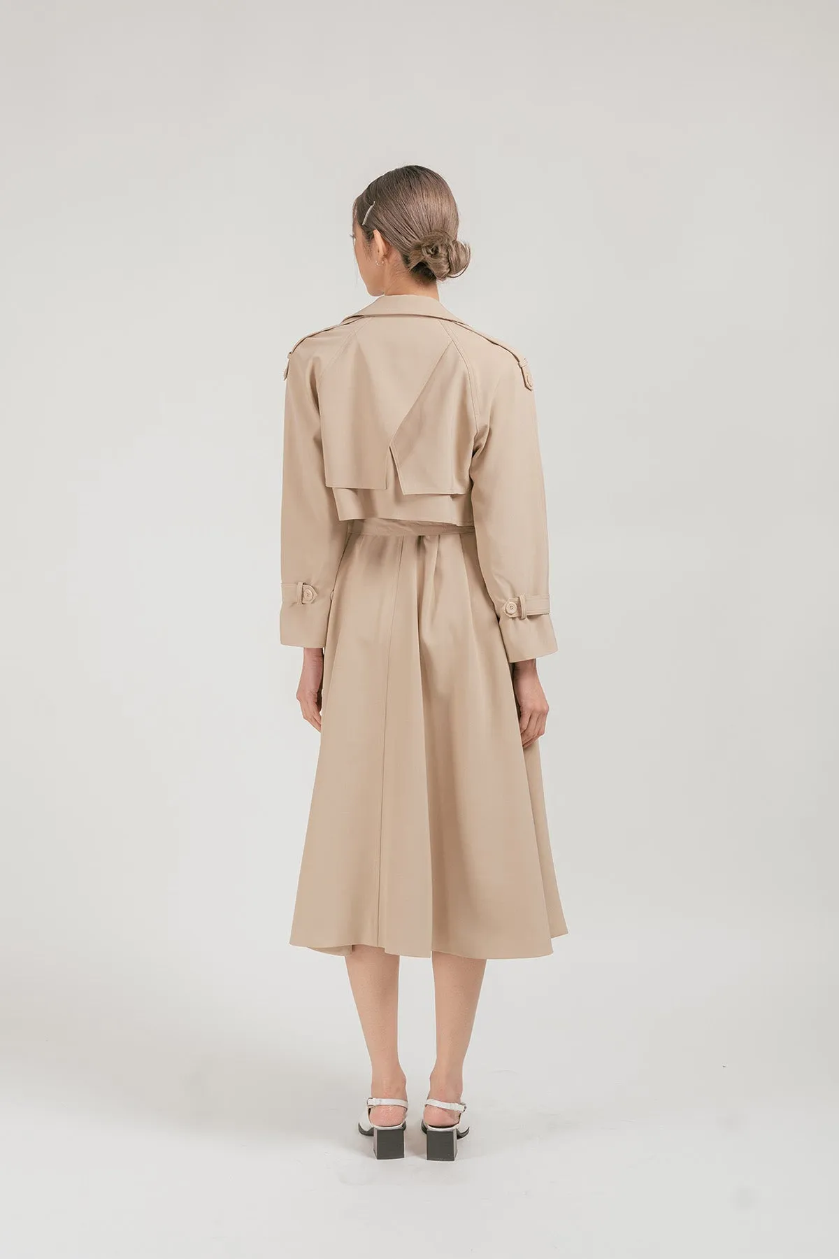 Evia Cropped Trench Coat with Sleeveless Maxi Dress