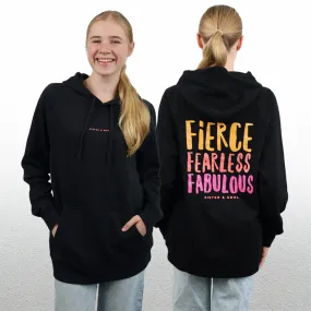 FIERCE FEARLESS FABULOUS HOODIE - Black with Colourful Print