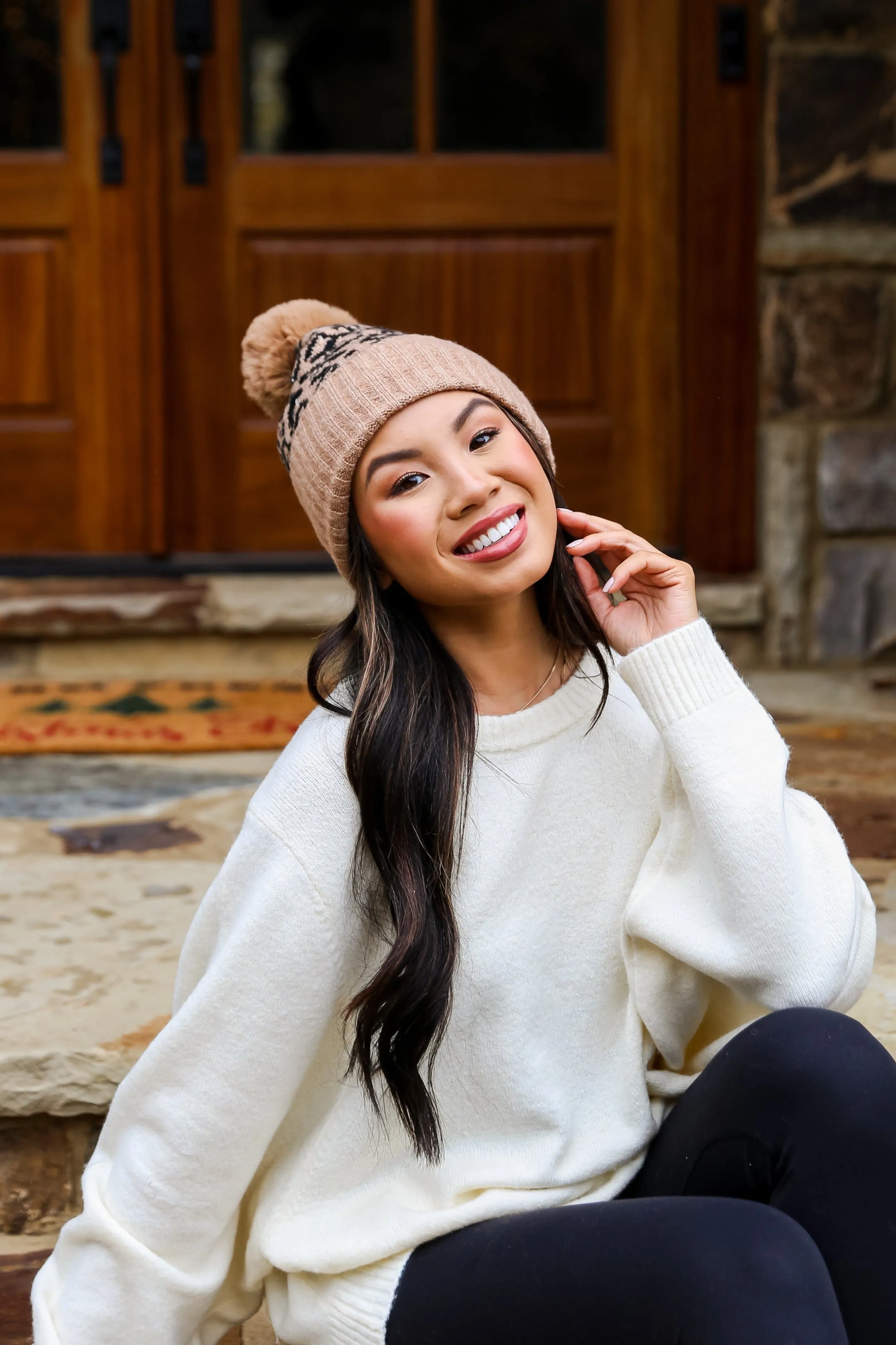 FINAL SALE - Adorably Cozy Leopard Pom Pom Beanie - DOORBUSTER