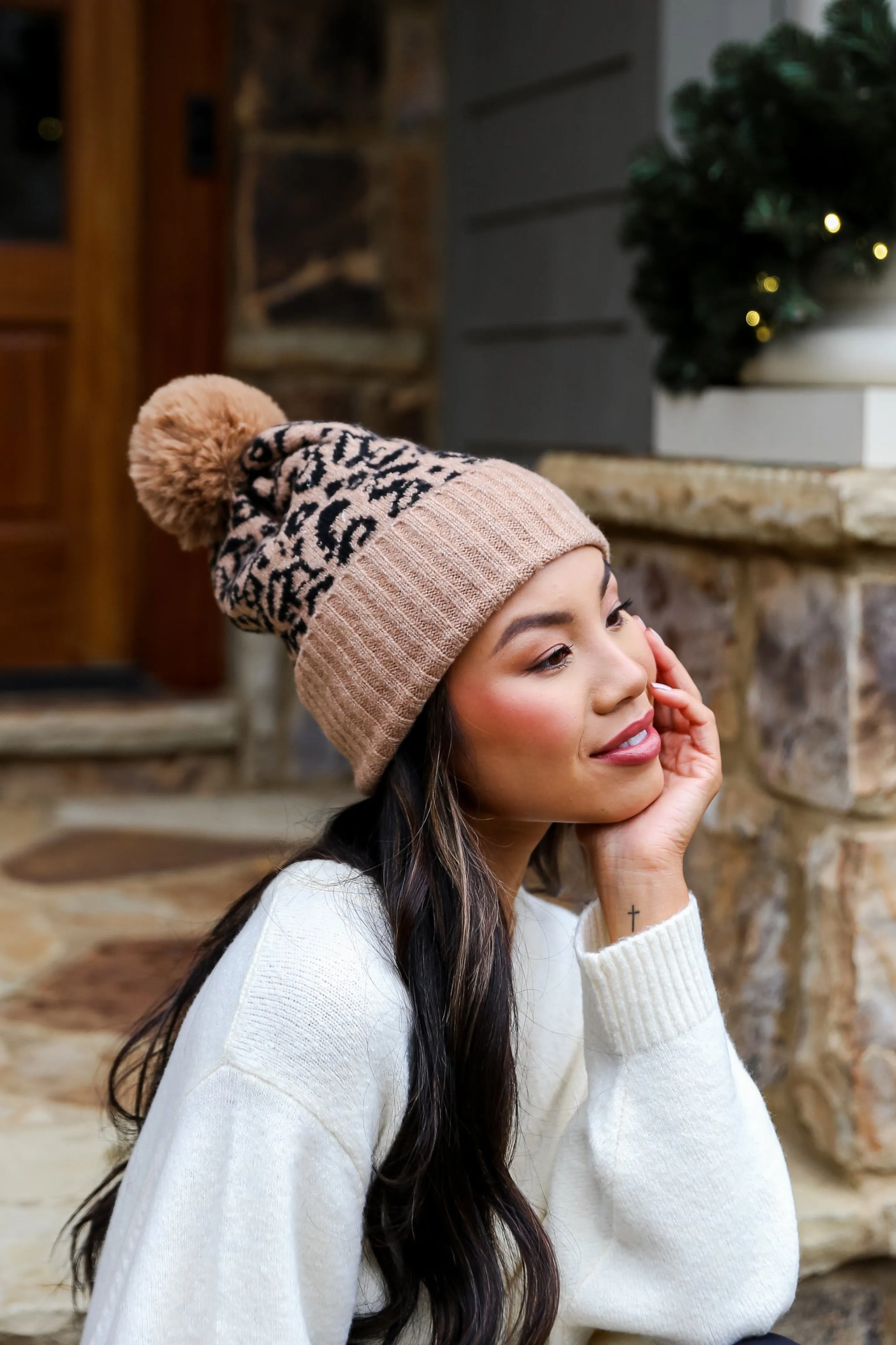 FINAL SALE - Adorably Cozy Leopard Pom Pom Beanie - DOORBUSTER