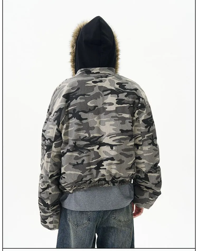 Fur Collar Camouflage Puffer Jacket