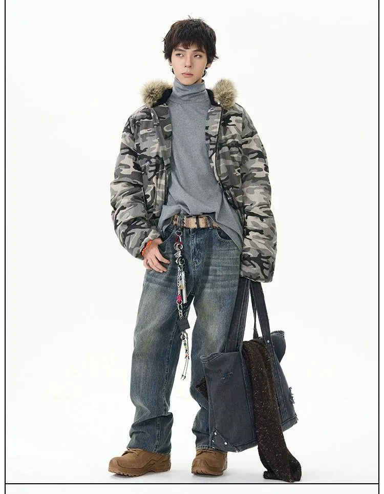 Fur Collar Camouflage Puffer Jacket