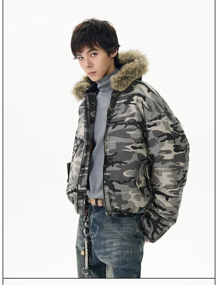 Fur Collar Camouflage Puffer Jacket