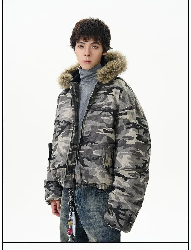 Fur Collar Camouflage Puffer Jacket