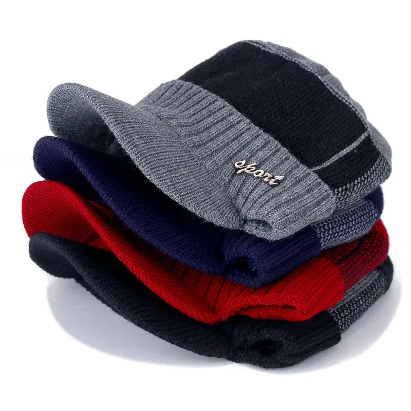 Fur Lined Beanie Outdoor Knitted Woolen Warm Winter Cap