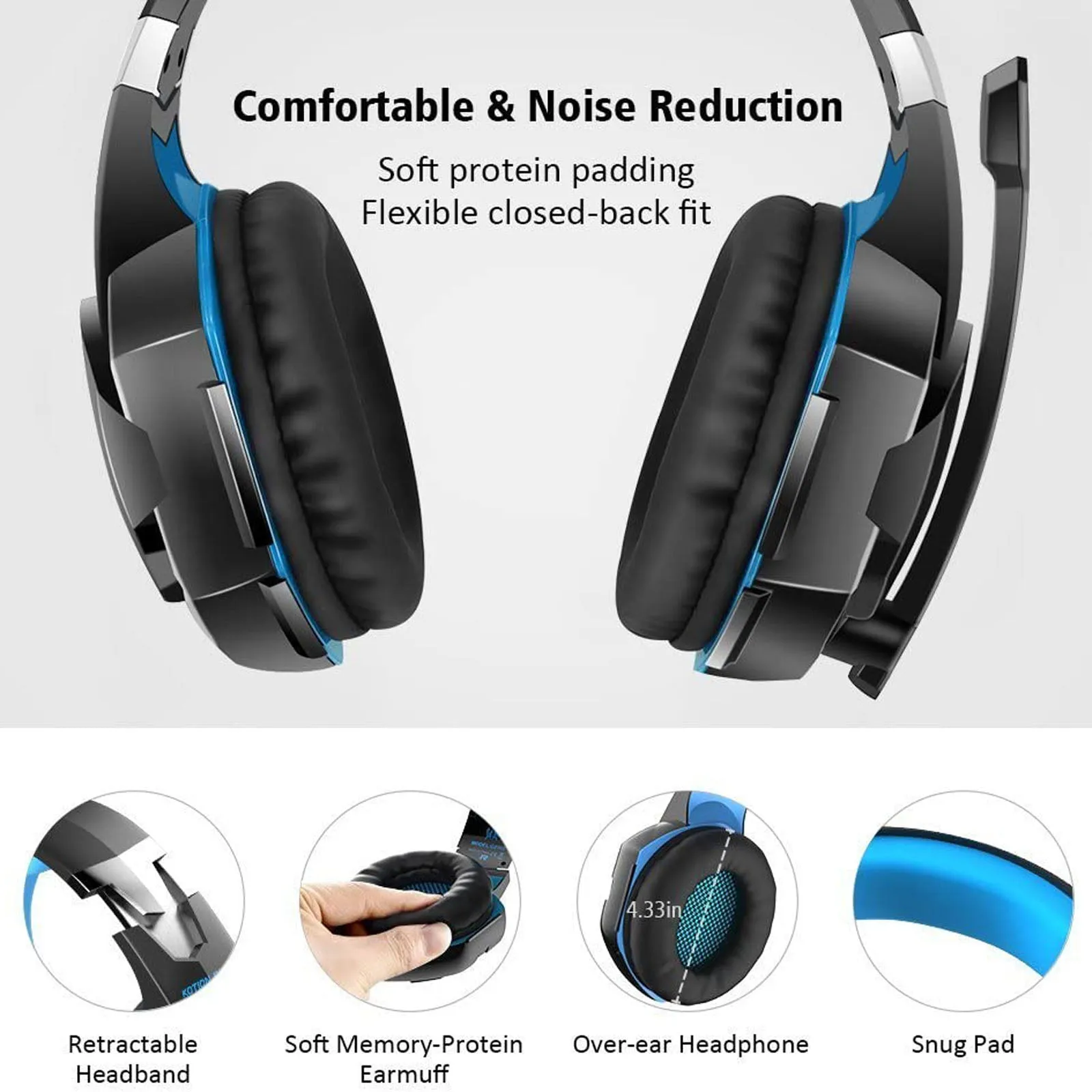 Gaming Headset Noise Cancelling & Soft Memory Ear muffs