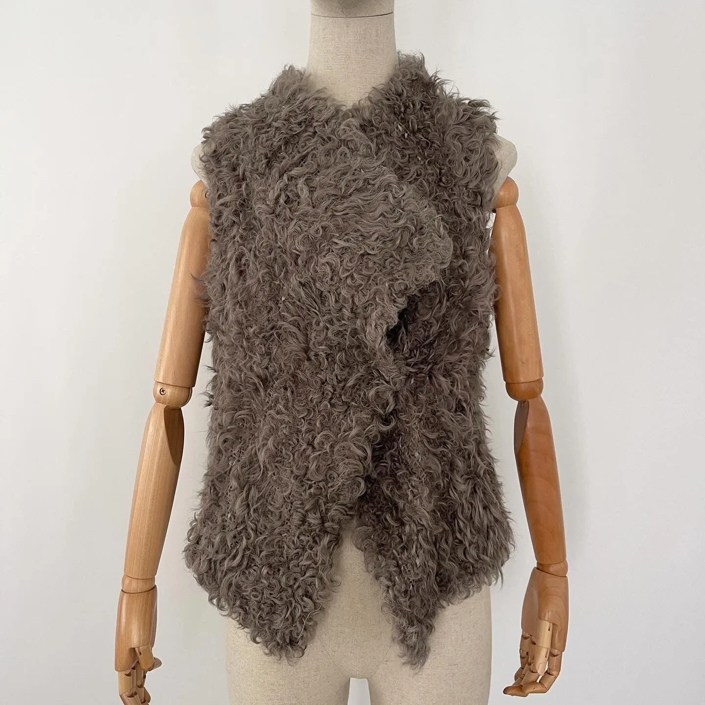 GERARD DAREL Knitted Lamb Fur Sheep Leather Vest