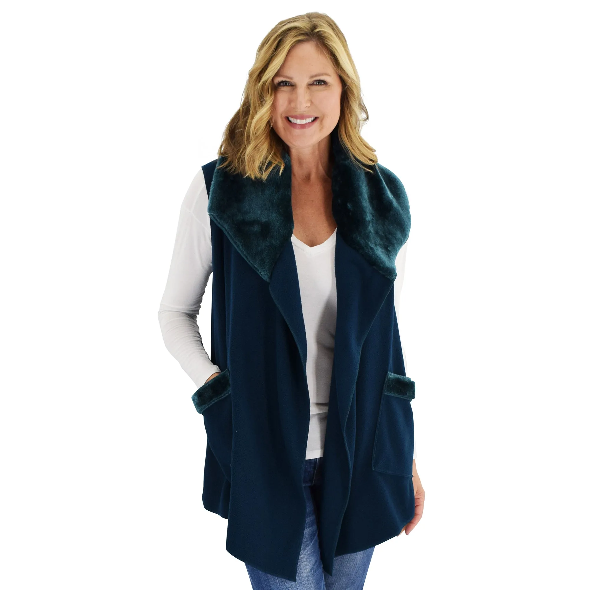 Ginny Cozy Cozy Coat Fleece Vest with Faux Fur Trim Two Sizes!