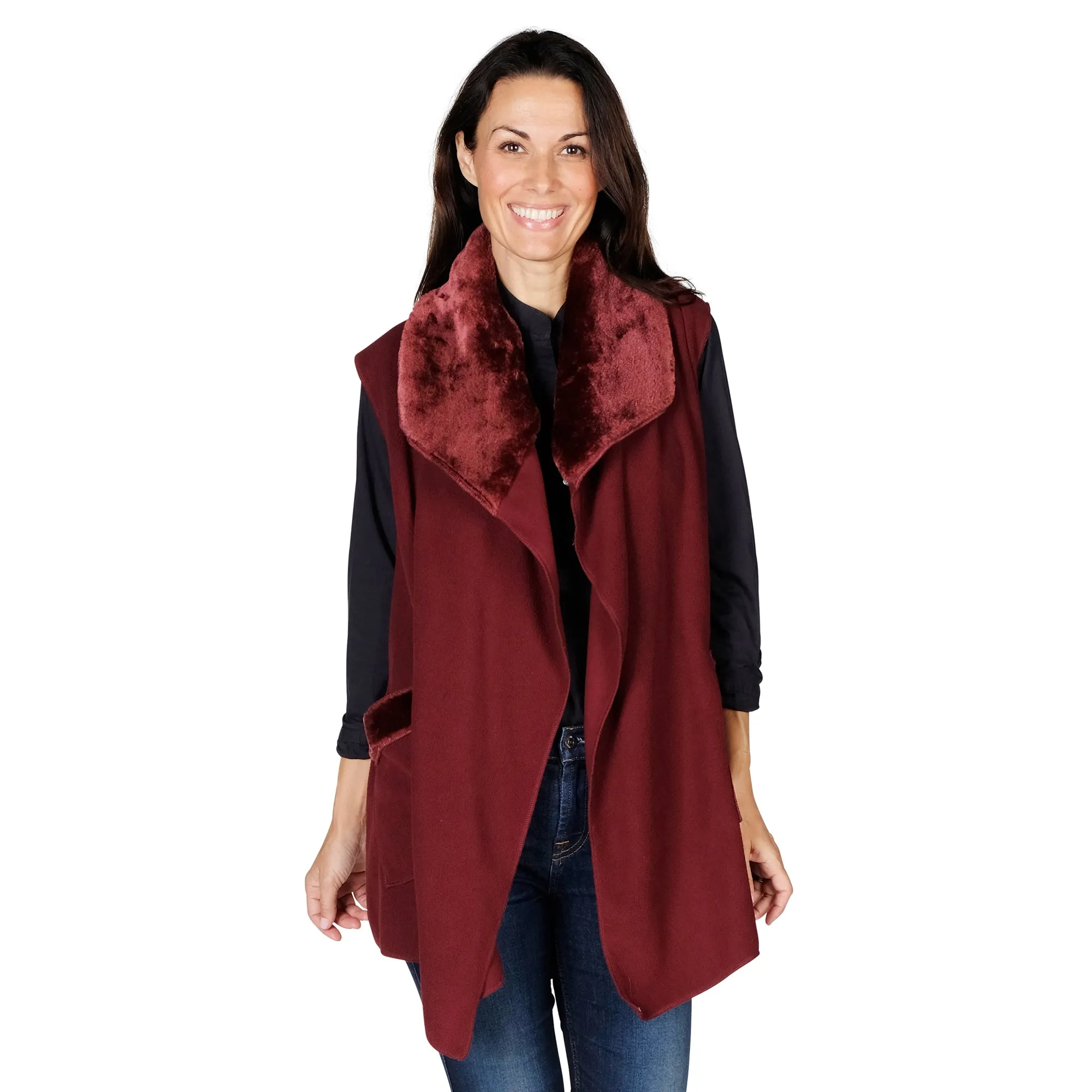 Ginny Cozy Cozy Coat Fleece Vest with Faux Fur Trim Two Sizes!