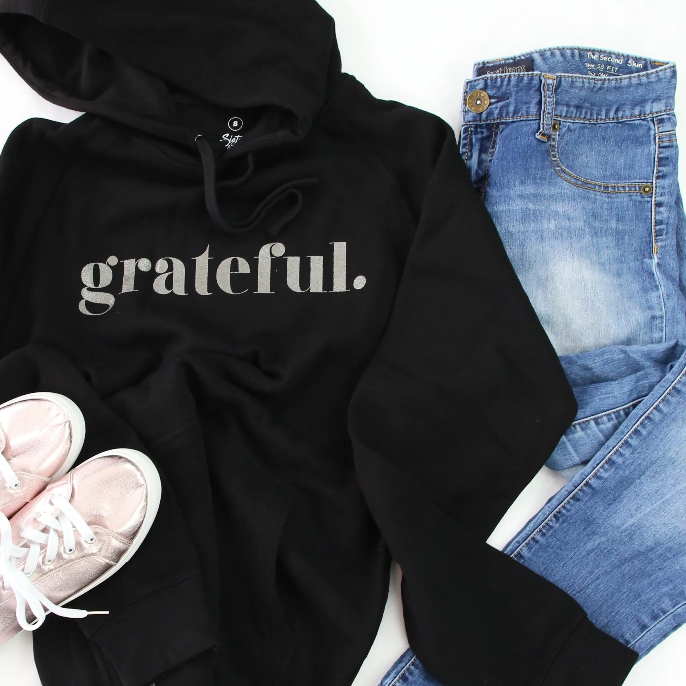 Grateful HOODIE - Black with Charcoal Shimmer Print