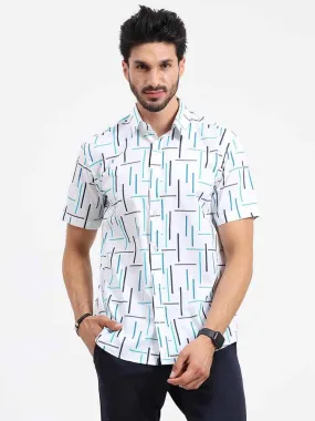 Green Geometric Printed Half Sleeve Shirt