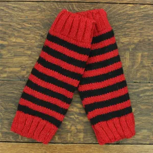 Hand Knitted Wool Leg Warmers - Stripe Red Black