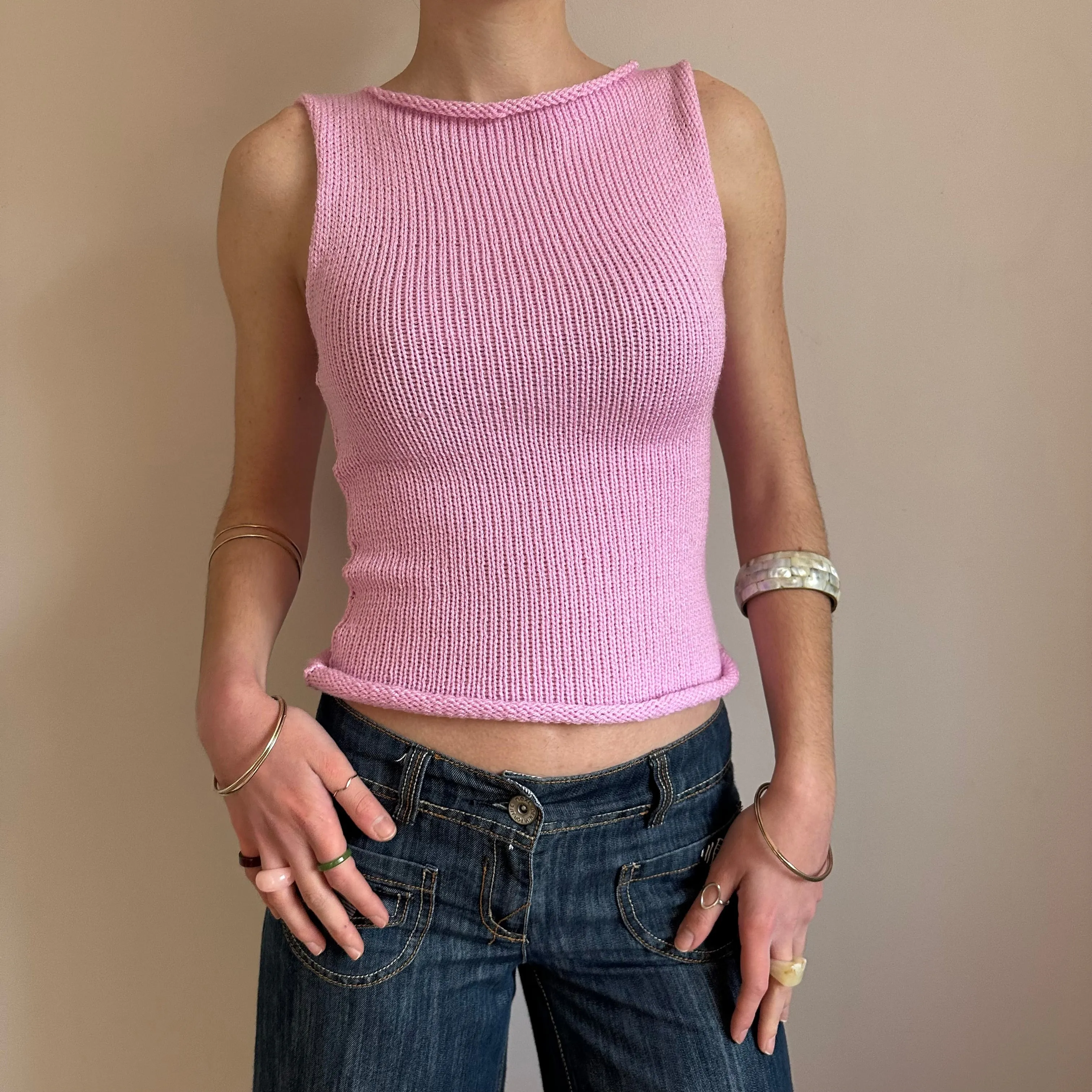 Handmade baby pink knitted vest top