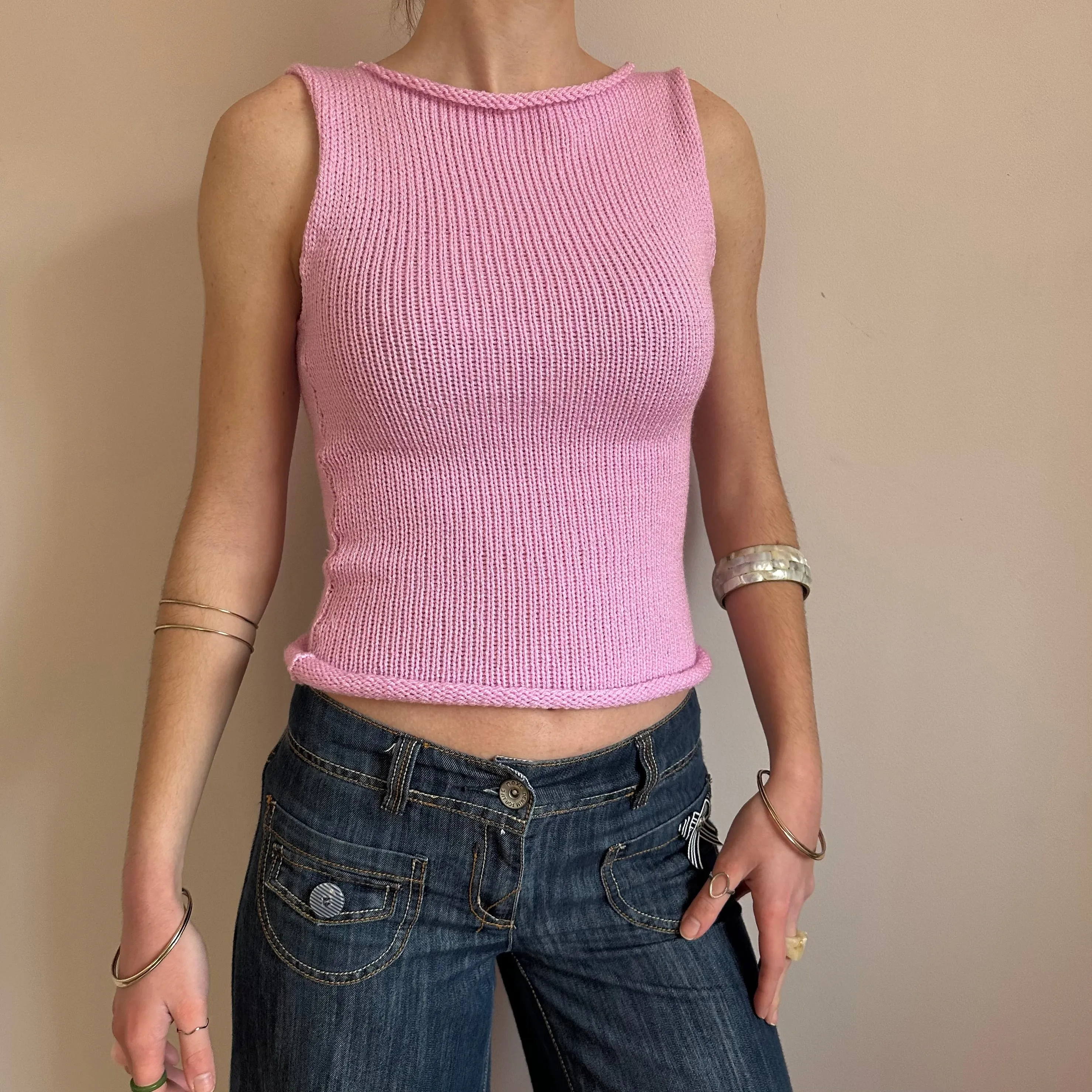 Handmade baby pink knitted vest top