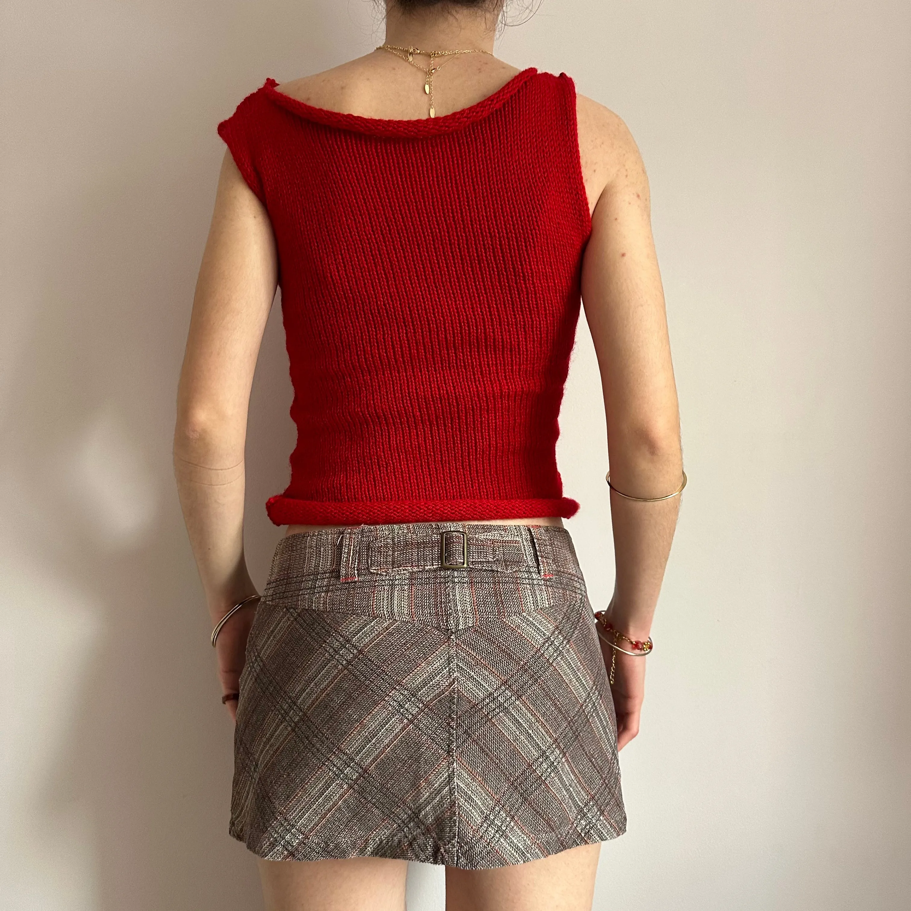 Handmade dark red off the shoulder knit vest