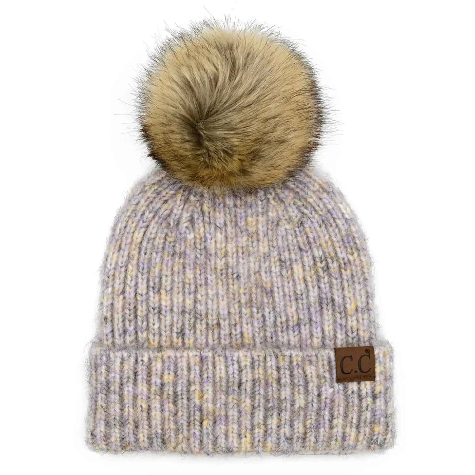 HAT2074 Chloe Soft Ribbed Fur Pom Beanie