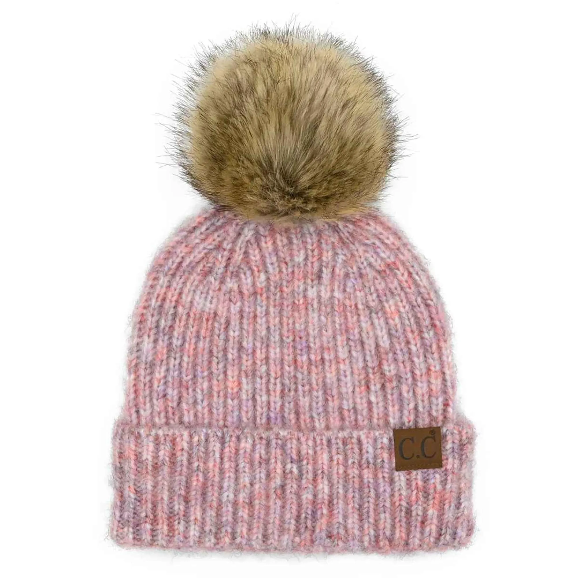 HAT2074 Chloe Soft Ribbed Fur Pom Beanie