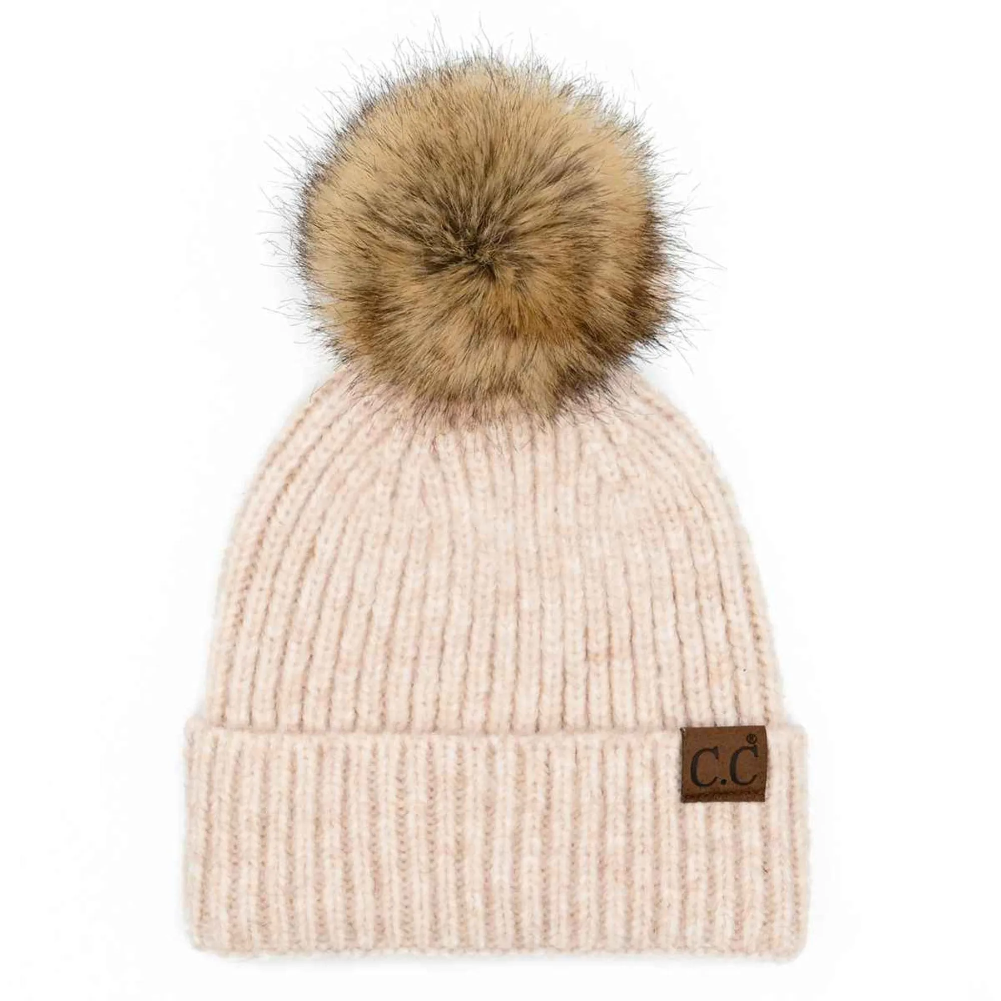 HAT2074 Chloe Soft Ribbed Fur Pom Beanie