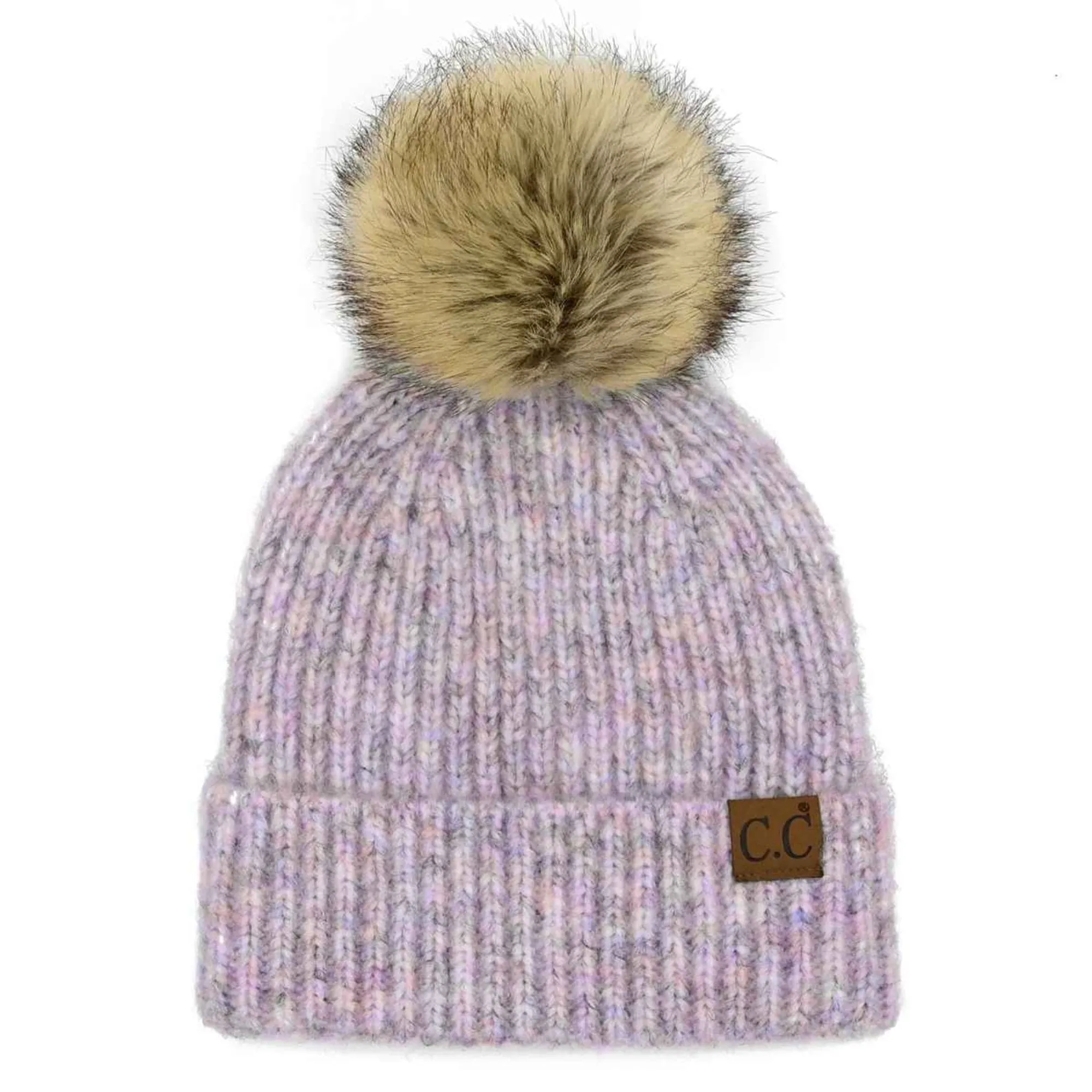 HAT2074 Chloe Soft Ribbed Fur Pom Beanie