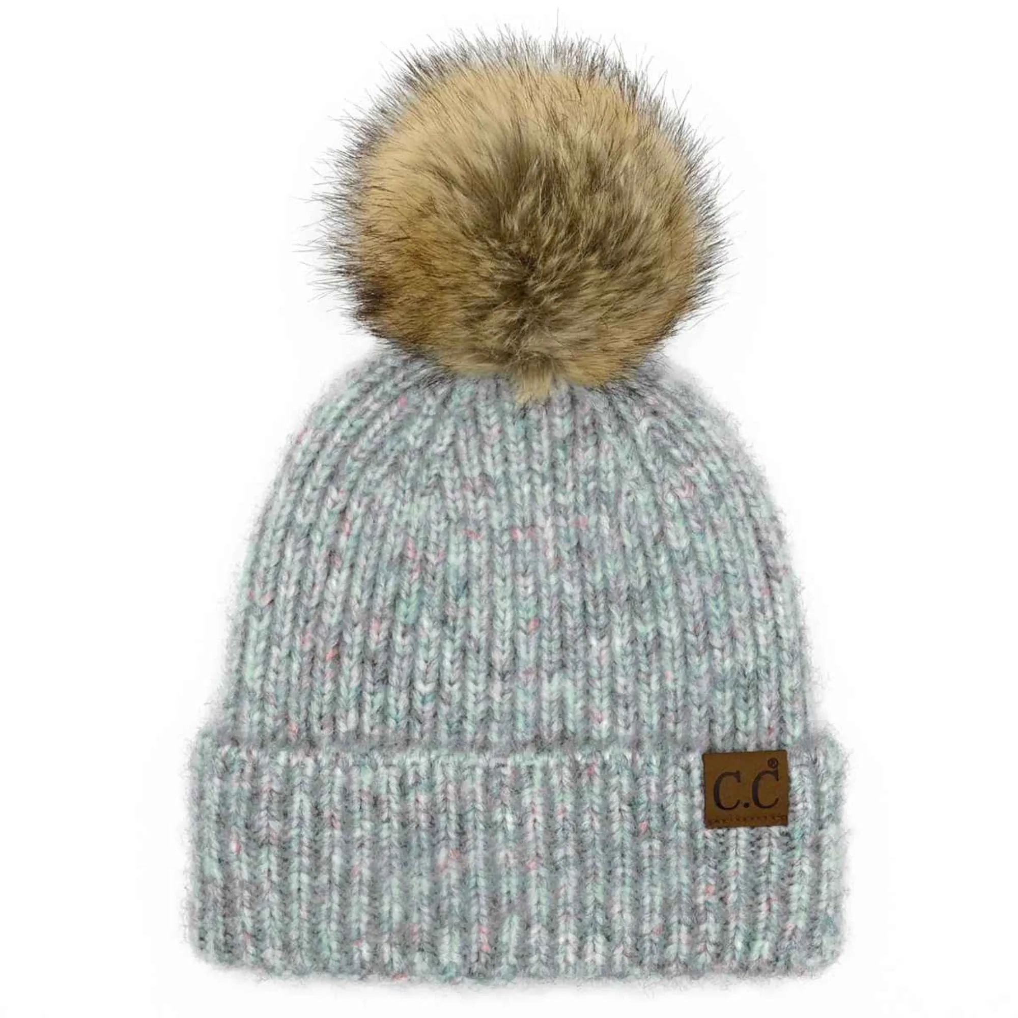 HAT2074 Chloe Soft Ribbed Fur Pom Beanie