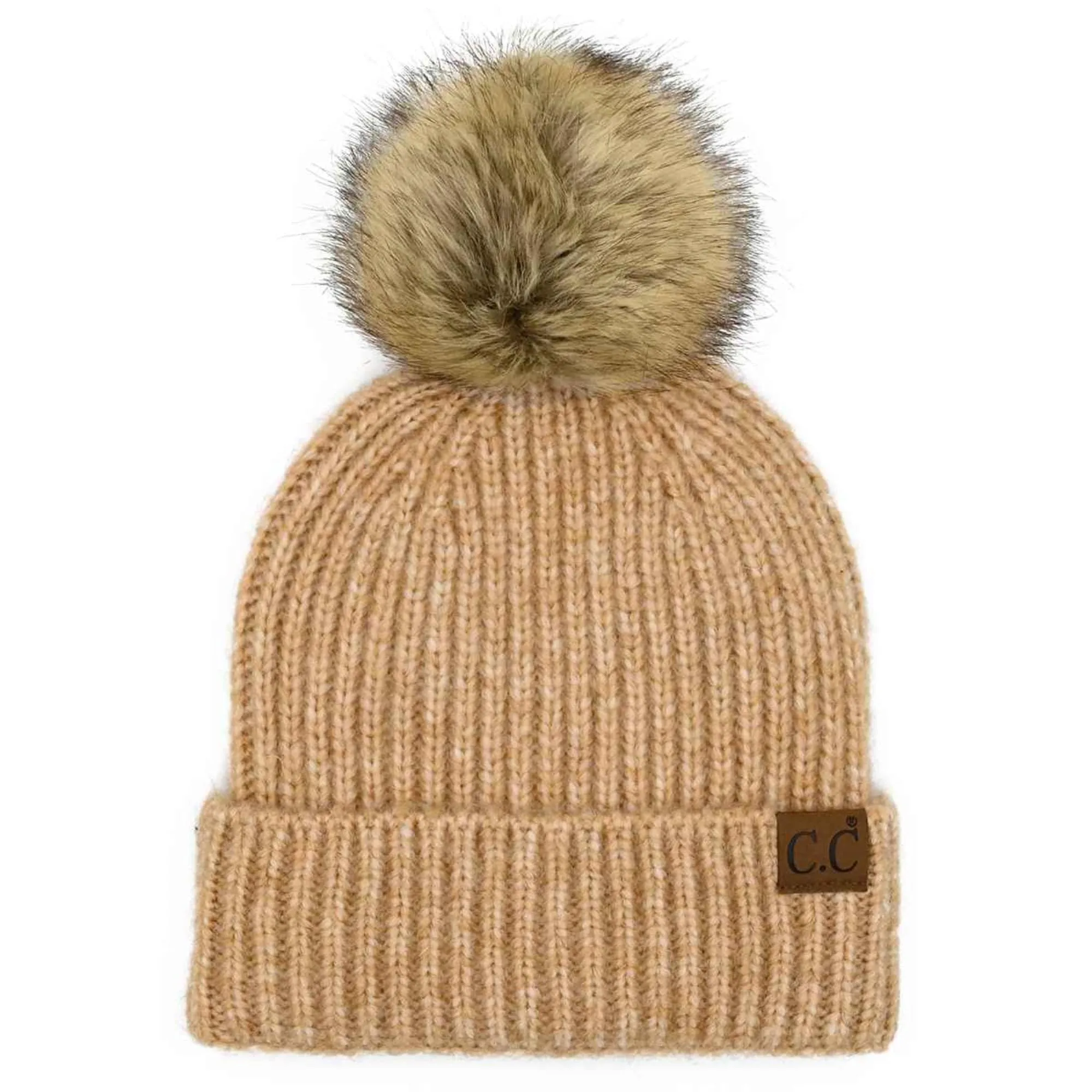 HAT2074 Chloe Soft Ribbed Fur Pom Beanie