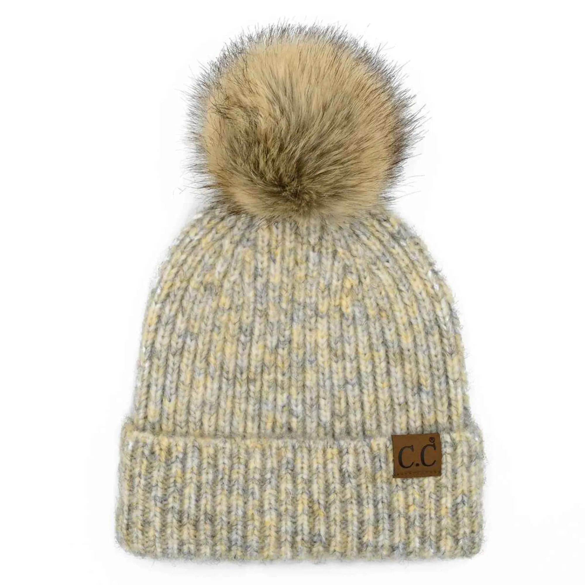 HAT2074 Chloe Soft Ribbed Fur Pom Beanie