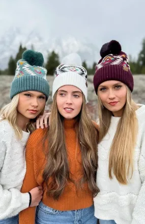 HAT3001 Elena Aztec Pattern Pom Beanie