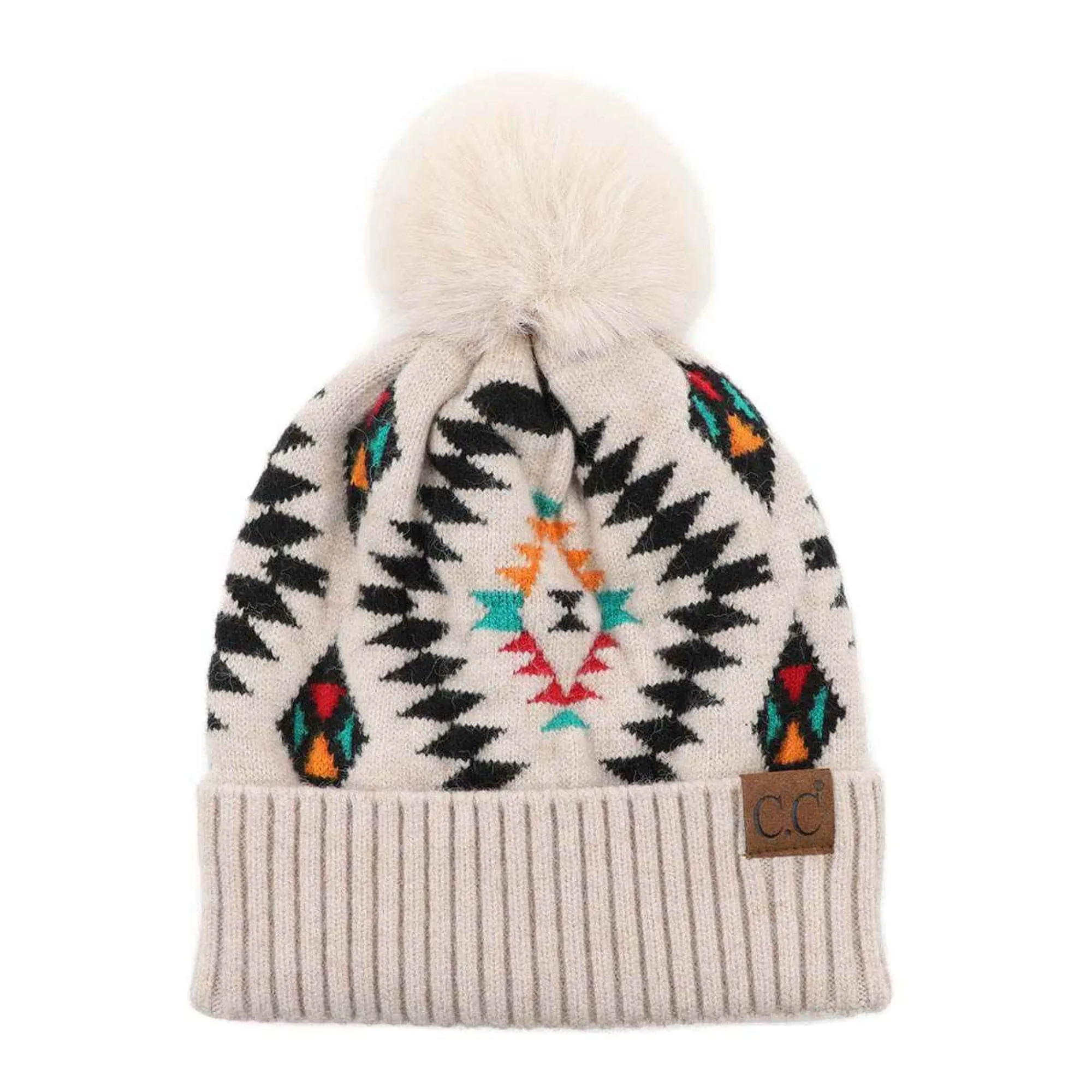 HAT3001 Elena Aztec Pattern Pom Beanie