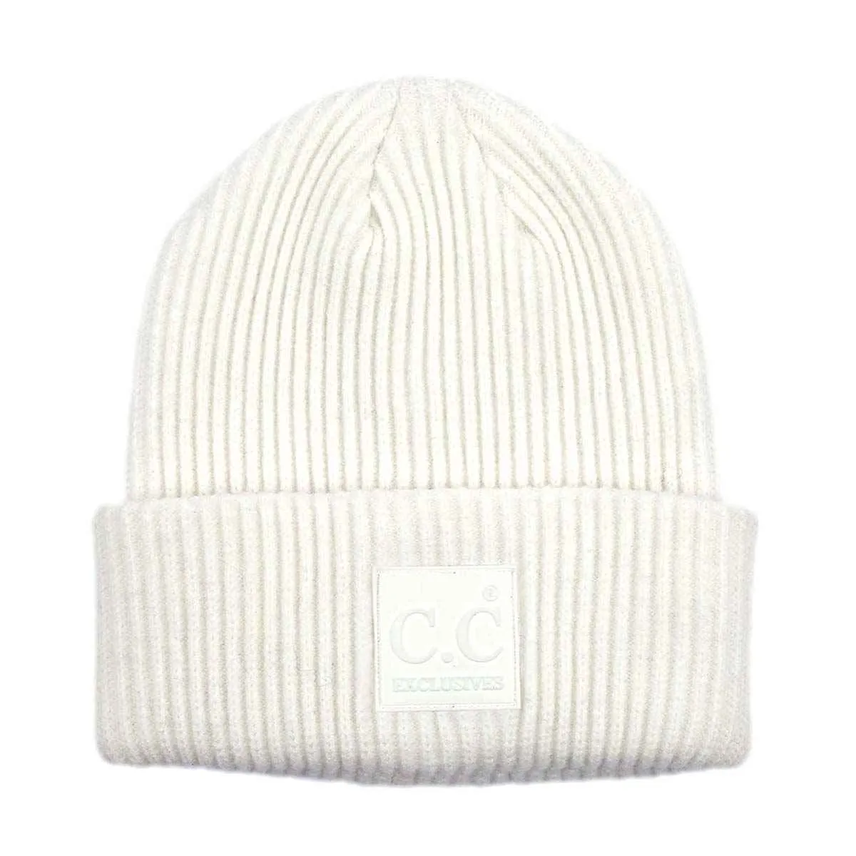 HAT7007 Solid Ribbed Beanie With Rubber Patch