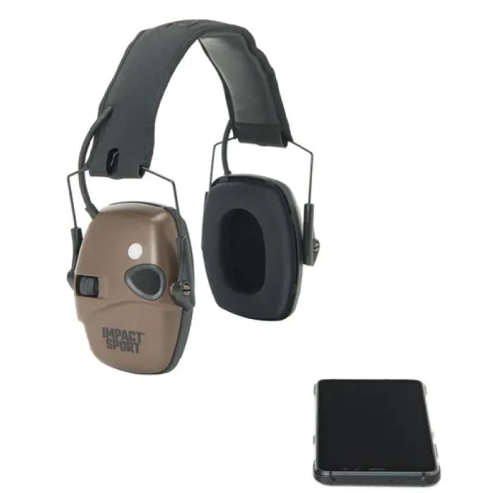 Honeywell Howard Leight R-02549 Impact Sport Electronic Shooting Earmuff with Bluetooth, Flat Dark Earth, Medium/Large, Box of 2