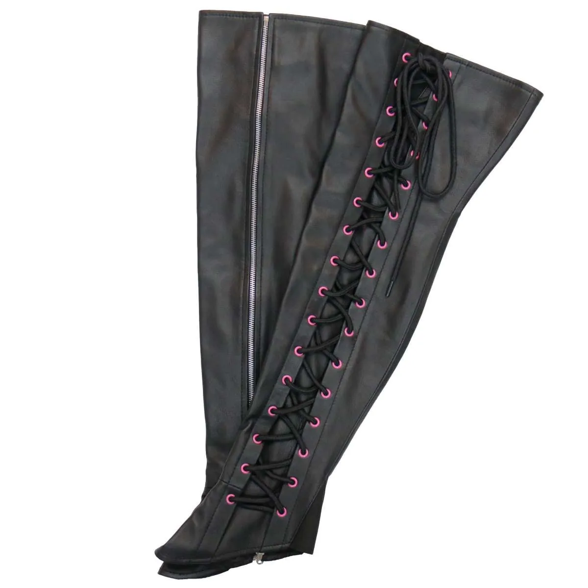 Hot Leathers LCU1005 Ladies Black Lambskin Leather Leggings with Pink