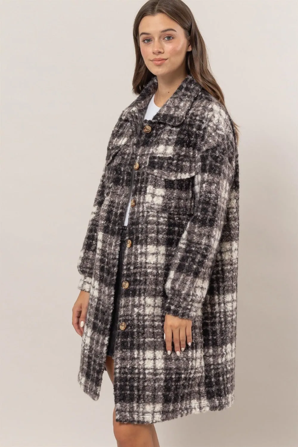 HYFVE Plaid Button Down Longline Shacket