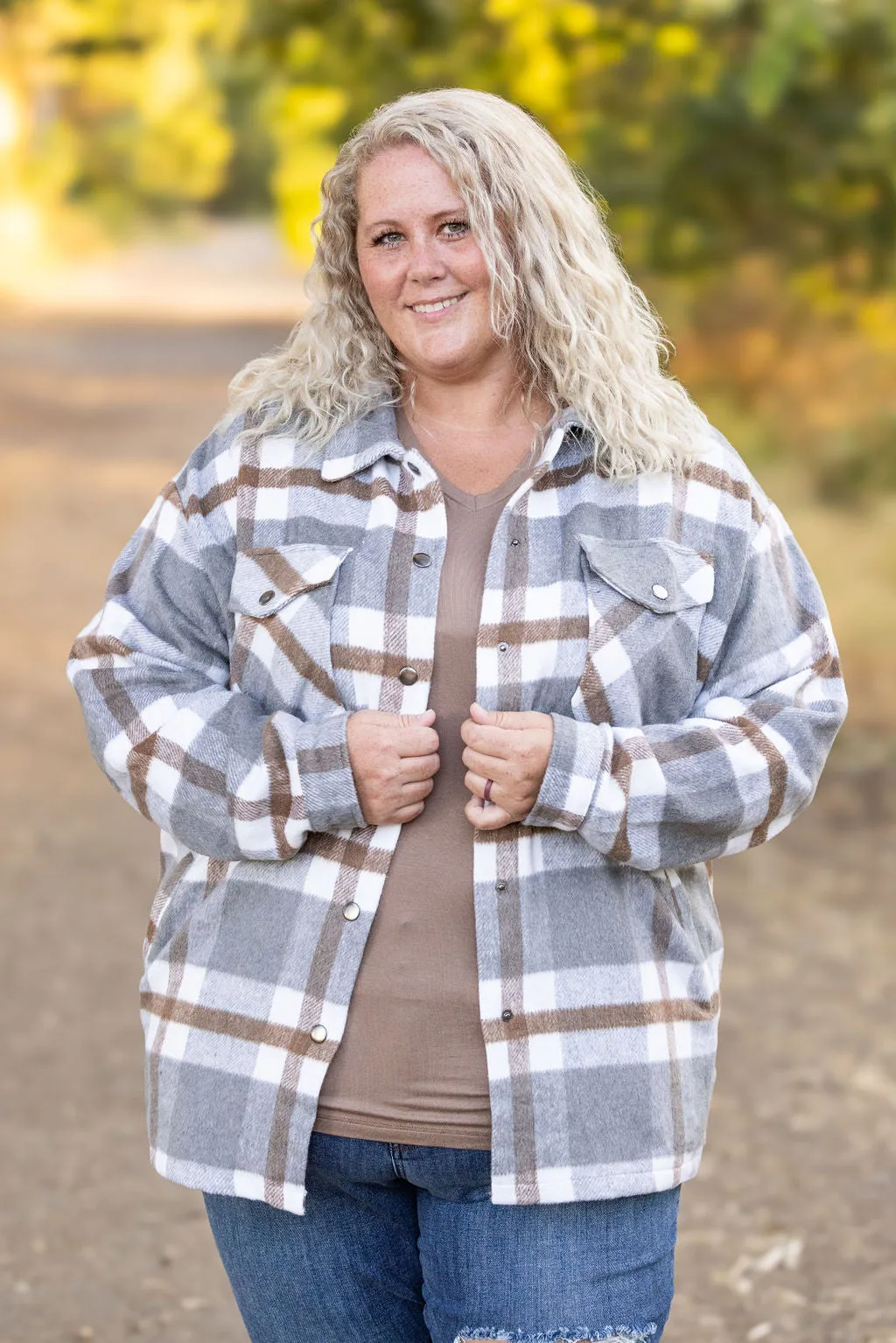 IN STOCK Norah Plaid Shacket - Grey and Tan | Women's Shacket FINAL SALE