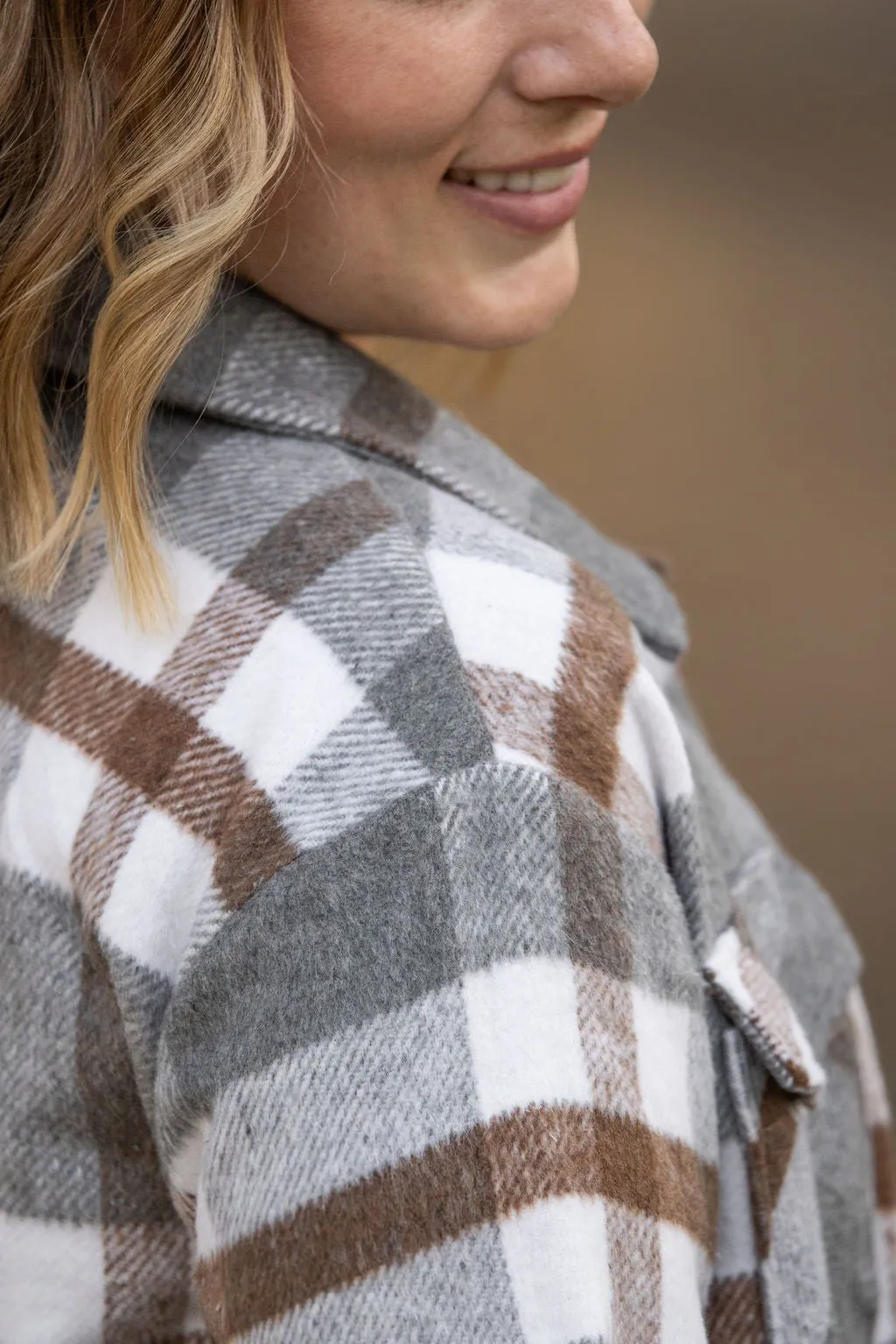 IN STOCK Norah Plaid Shacket - Grey and Tan | Women's Shacket FINAL SALE