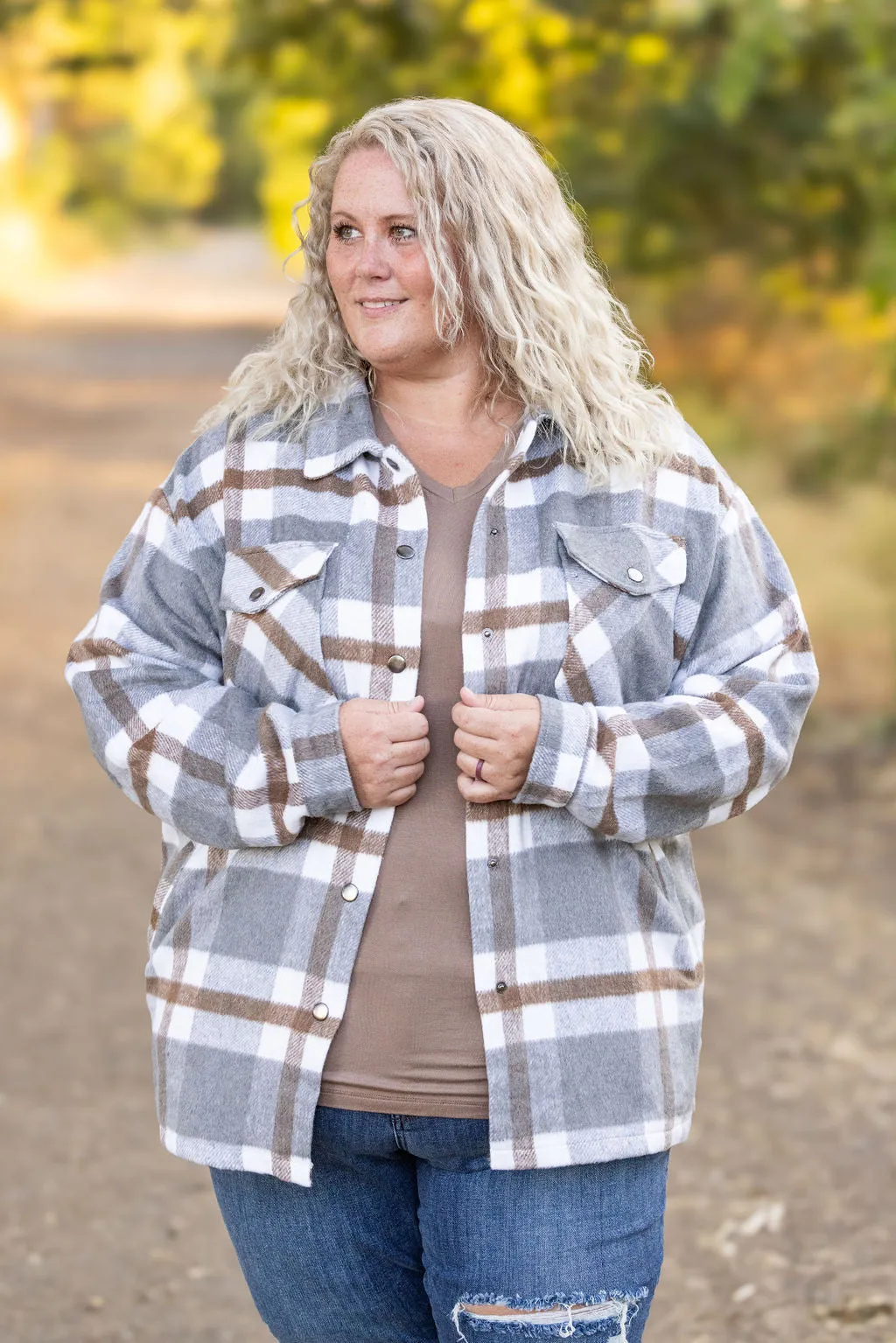 IN STOCK Norah Plaid Shacket - Grey and Tan | Women's Shacket FINAL SALE