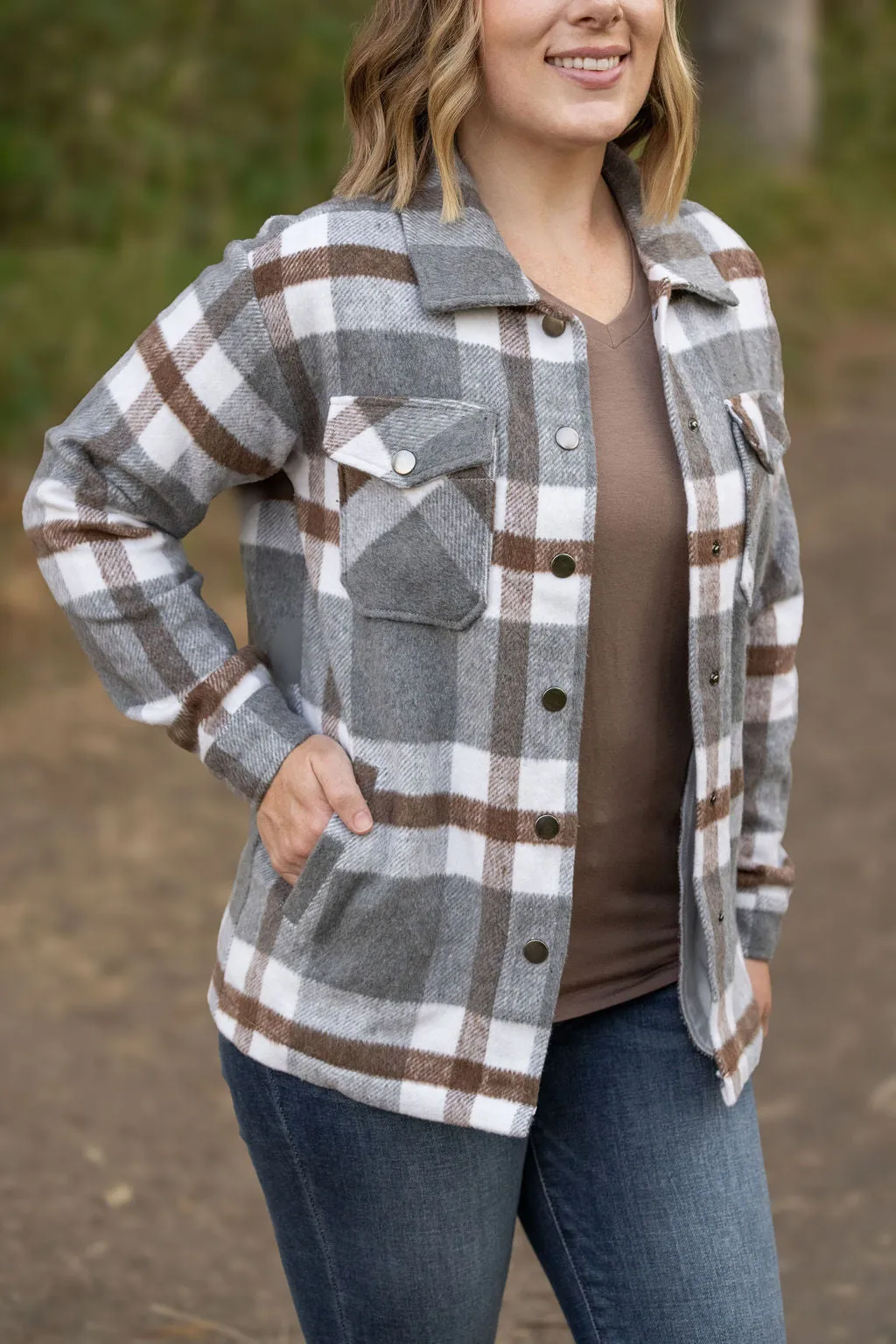 IN STOCK Norah Plaid Shacket - Grey and Tan | Women's Shacket FINAL SALE