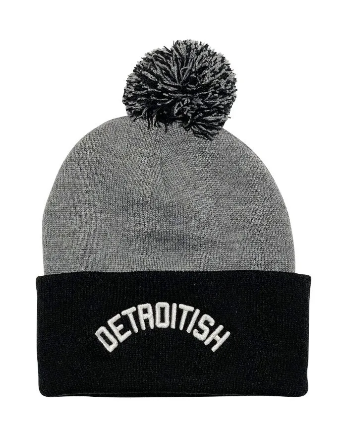 Ink Detroit Detroitish Pom Beanie - Grey & Black