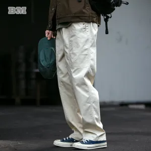 Japanese Streetwear Straight Cargo Pants - Casual White Skateboard Trousers