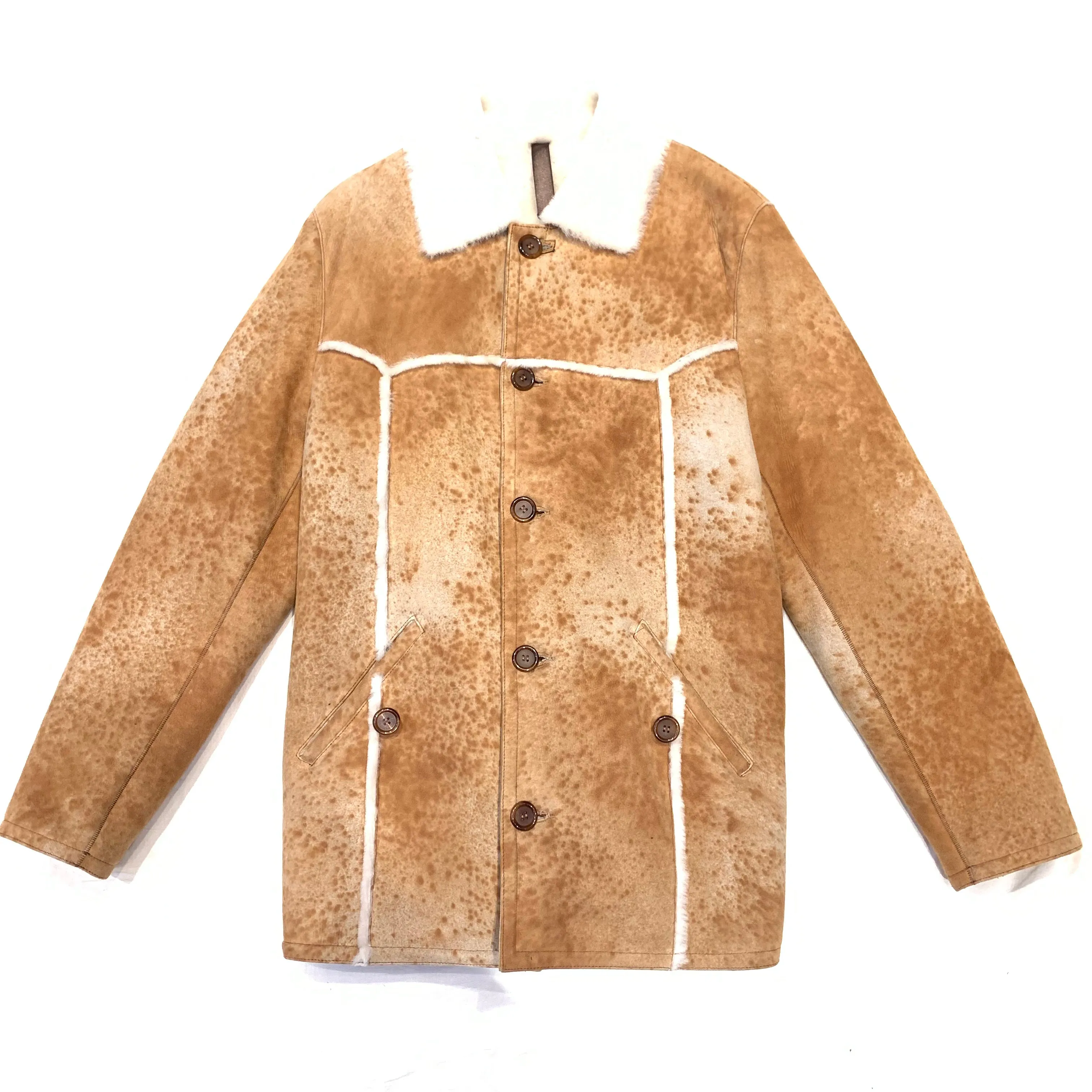 Kashani Distressed Rustic Lined Shearling Trench Coat