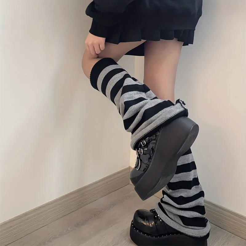 Kawaii Knee High Socks Trendy Striped Leg Warmers for Women