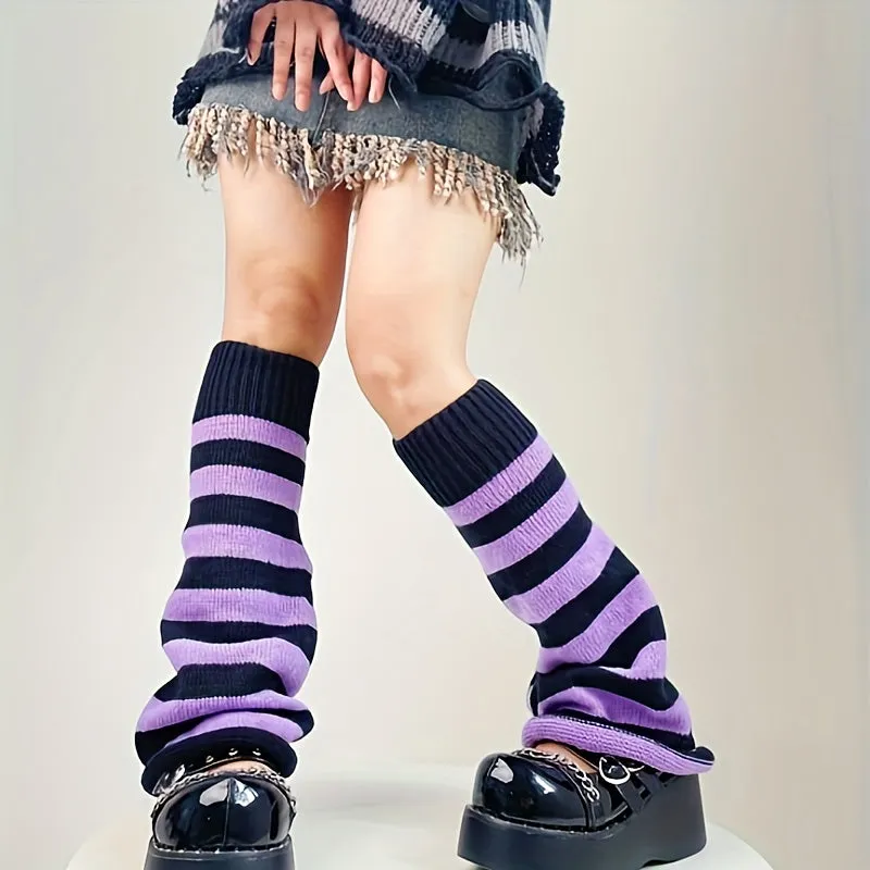 Kawaii Knee High Socks Trendy Striped Leg Warmers for Women